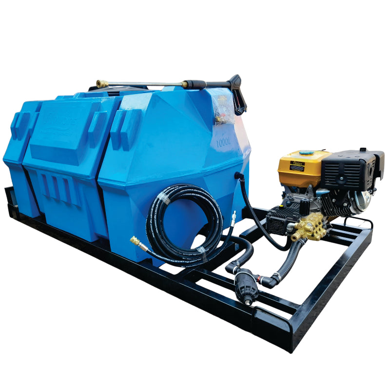 1000l Mobile High Pressure Washer 13hp-petrol-248-bar horizontal unit