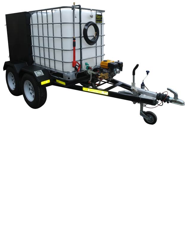 Pressure washer 186bar with steel cabinet 1000lt, double axle braked trailer unit