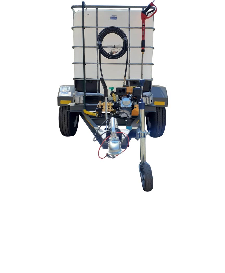 1000l High Pressure Washer trailer 186bar-petrol Flowbin™ unbraked