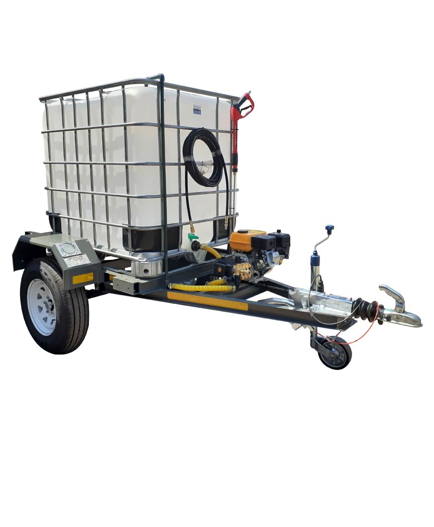 1000l High Pressure Washer trailer 186bar-petrol Flowbin™ unbraked