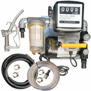 60lt Flowpump - 220v Diesel pump kit with transparent dirt filter - Fully assembled on wall-mount plate