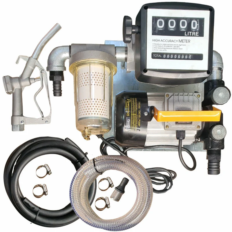 60lt Flowpump – 220v Diesel pump kit with transparent dirt filter – Fully assembled on wall-mount plate for sale in South Africa - SME Warehousing Solutions