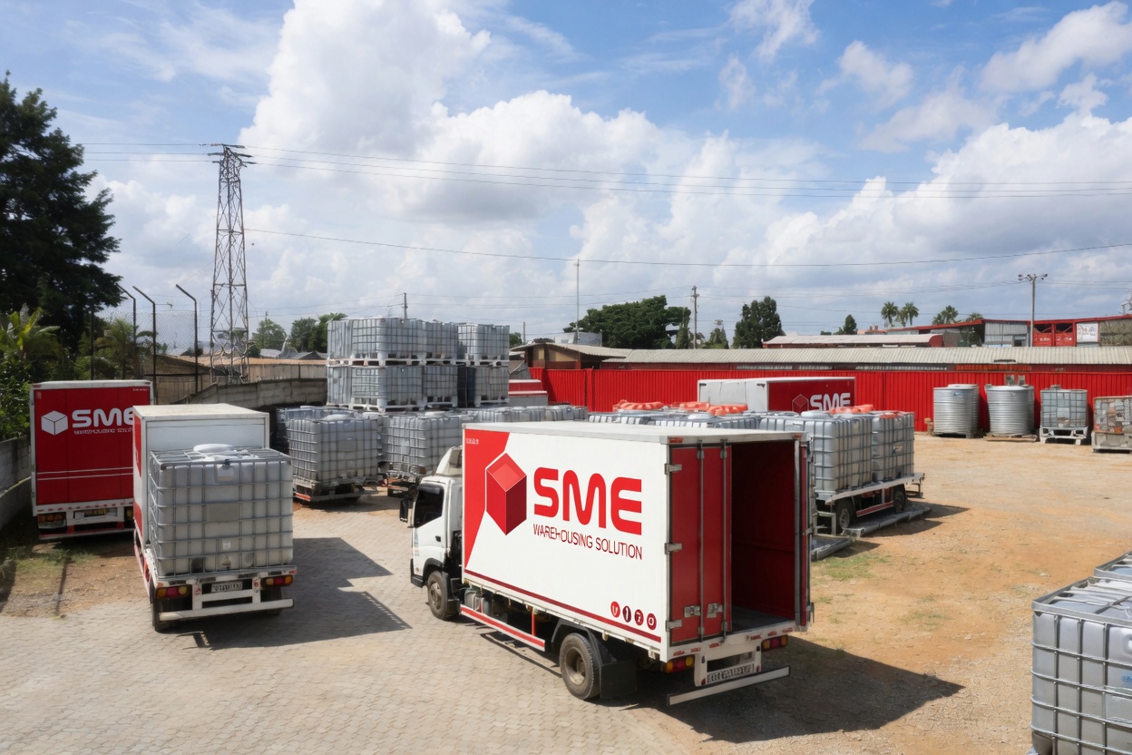 SME Warehousing Solutions delivery yard with trucks loading stock