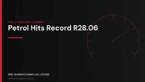 Dark branded graphic on record June 2026 petrol price of R28.06 per litre in South Africa